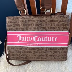 Juicy Couture Brown and Pink Logo Stripe Tote